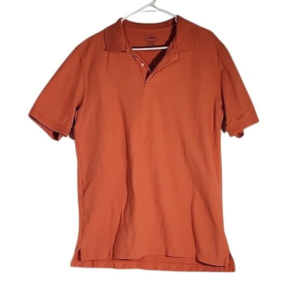 L.L. Bean Mens Orange Polo Shirt M Tall Traditional Fit 100% Cotton Short Sleeve